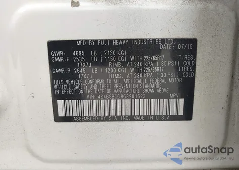 2016 Subaru Outback 2.5I Premium from USA, damaged, VIN 4S4BSBCC8G3201623